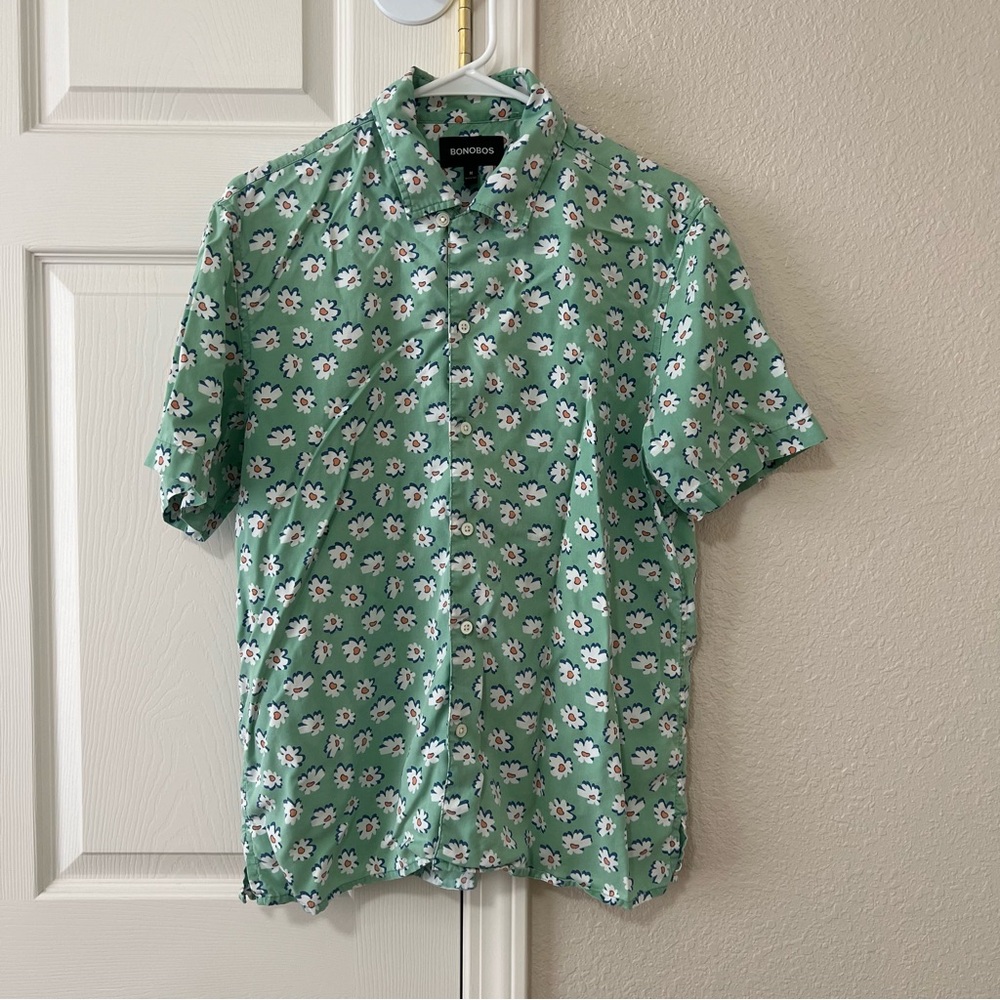 Men’s Bonobos Riviera Mint Green Floral Casual Shirt Medium